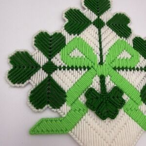 Vtg Plastic Canvas St Patrick's Day Handmade Theme Decor Wall Hanging Clover